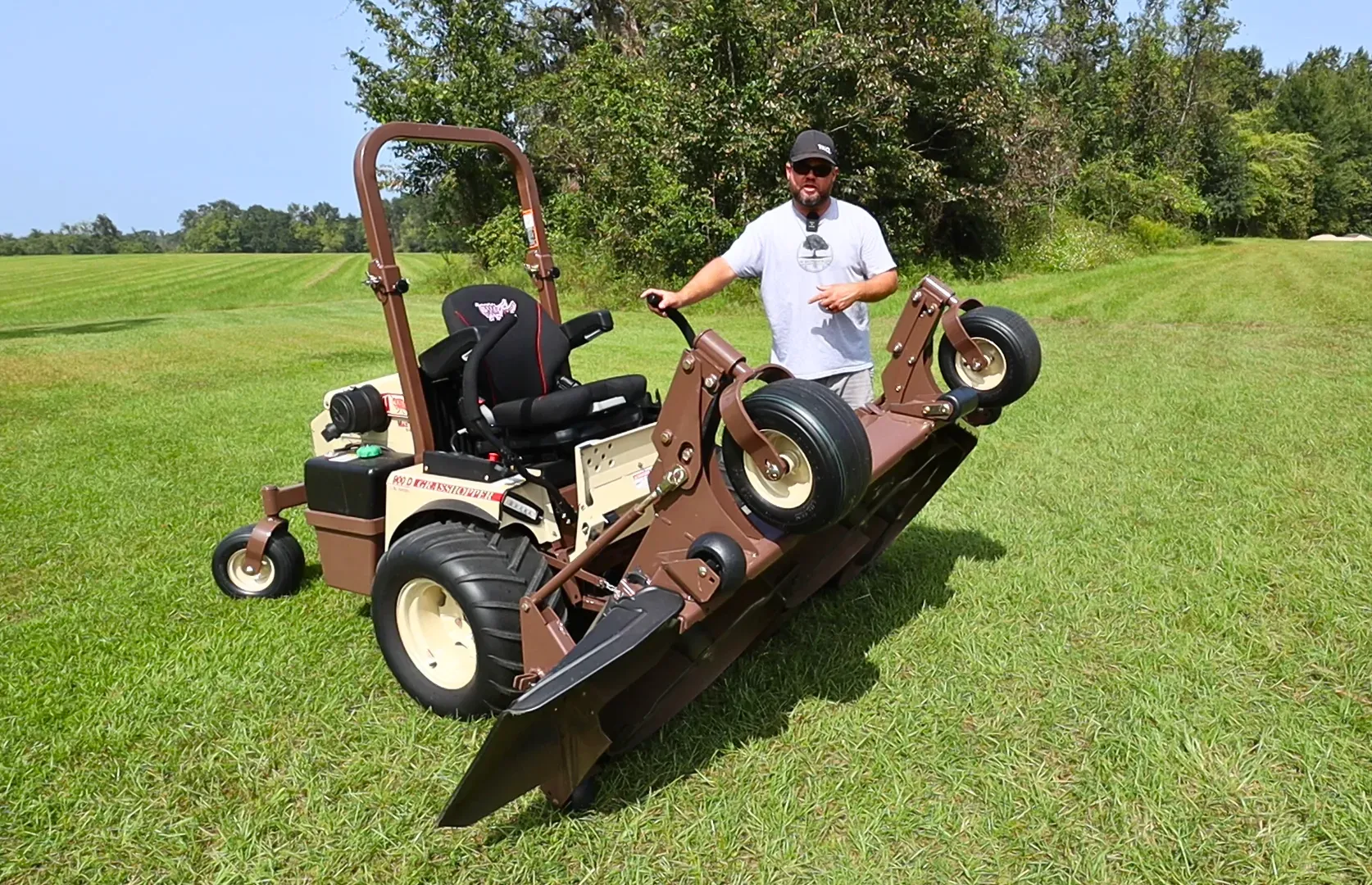 Andrew Kelley on a Grasshopper zero-turn lawn mower