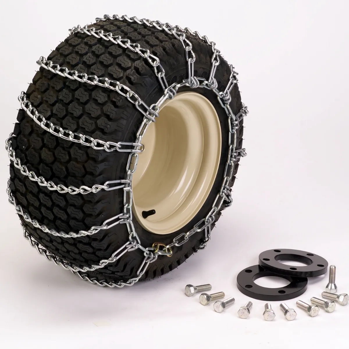Winter tire chains for grasshopper mower